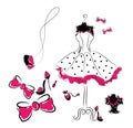 Stylish polka-dot dress and accessories