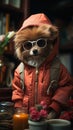 Stylish Pomeranian Greets with Warmth: A Dog\'s Fashionable Encou