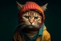 Stylish portrait of a hipster cat dressed as human. Generative AI