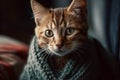 Stylish portrait of a hipster cat dressed as human. Generative AI