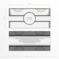 Stylish postcard design in White color with dark blue vintage ornament. Vector invitation card with Greek patterns.