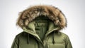 Olive Green Parka with Fur Lined Hood Royalty Free Stock Photo