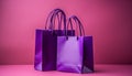 Stylish purple shopping bags with ample copy space set against a captivating purple background