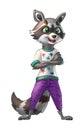 Stylish raccoon in violet pants and designer sweater. Royalty Free Stock Photo