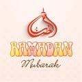 Stylish Ramadan Mubarak Font With Arabic Language Against Pink Floral Design