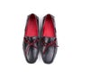 Stylish Red and black leather loafers shoes pair isolated on white background from top