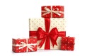 Stylish red christmas gift box isolated on white