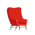 Stylish red comfortable armchair in flat cartoon style. Part of the interior of a living room or office. Isolated on Royalty Free Stock Photo