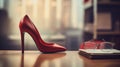 Elegant Red High Heel on an Office Desk Royalty Free Stock Photo