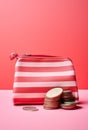 Stylish Red Striped Purse with Euro Money Inside AI Generated Royalty Free Stock Photo