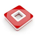 A stylish red and white square button with a hollow center placed on a plain background Royalty Free Stock Photo
