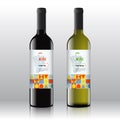 Stylish Red and White Wine Labels Set on the Realistic Vector Bottles. Modern Design with Contemporary Art Pattern and Royalty Free Stock Photo