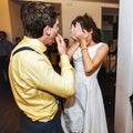 Stylish retro bride and groom crying on first wedding dance swi Royalty Free Stock Photo