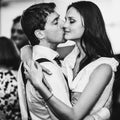 Stylish retro bride and groom dancing first wedding dance kiss Royalty Free Stock Photo