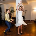 Stylish retro bride and groom dancing first wedding dance swing Royalty Free Stock Photo