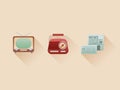 Stylish retro flat icons of vintage media objects Royalty Free Stock Photo