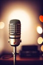 Stylish retro microphone on a blurred bright background. Generative AI illustration. Royalty Free Stock Photo