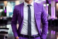 Stylish rich person adult man european successful businessman wearing purple suit tie shirt style handsome beauty Royalty Free Stock Photo