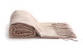 Stylish rolled scarf on white background. Royalty Free Stock Photo