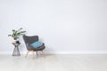 Stylish room interior with comfortable armchair and plant near wall. Space for text Royalty Free Stock Photo