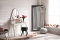 Room interior with elegant dressing table and mirror Royalty Free Stock Photo