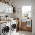 Stylish room interior with washing machine Design idea