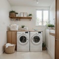 Stylish room interior with washing machine Design idea