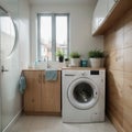 Stylish room interior with washing machine Design idea