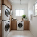 Stylish room interior with washing machine Design idea