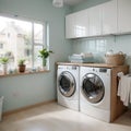 Stylish room interior with washing machine Design idea