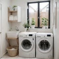 Stylish room interior with washing machine Design idea