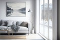 Stylish room in white color with sofa. Scandinavian interior design. 3D illustration,hyperrealism, photorealism, photorealistic Royalty Free Stock Photo