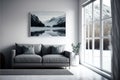 Stylish room in white color with sofa. Scandinavian interior design. 3D illustration,hyperrealism, photorealism, photorealistic Royalty Free Stock Photo