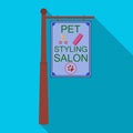 Stylish salon for a pet, a sign on a street post, Pet care single icon in flat style vector symbol stock illustration