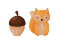 Stylish salt and pepper shaker in the form of a acorn and squirrel. Vector illustration.