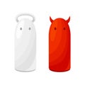 Stylish salt and pepper shaker in the form of an angel and the devil. Vector illustration.