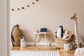 Beige kid room in cute Scandinavian style.