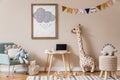 Beige kid room in cute Scandinavian style.