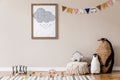 Beige kid room in cute Scandinavian style.