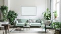 Stylish scandinavian living room with design mint sofa, furniture, mock up. AI Generative poster