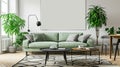 Stylish scandinavian living room with design mint sofa, furniture, mock up. AI Generative poster