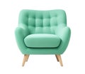 Stylish Scandinavian-style armchair with mint green upholstery, wooden legs, perfect for modern home interior. Lounge