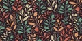 Stylish seamless floral pattern. Nature - flowers, leaves, twigs and berries. Abstract vector color print. Royalty Free Stock Photo