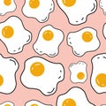 Stylish seamless pattern in cartoon style. Print abstract on a pink background, hand drawn. Fried eggs, egg. Stock vector