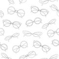 Stylish seamless pattern with hand drawn fashionable sunglasses of different shapes and models on white background