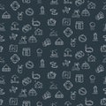 Stylish seamless pattern with laconic travel and vacation icons.
