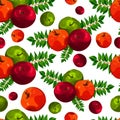 Stylish seamless pattern of leaves and apples. Fruit pattern. Apple harvest. Beautiful background for greeting cards Royalty Free Stock Photo