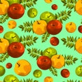 Stylish seamless pattern of leaves and apples. Fruit pattern. Apple harvest. Beautiful background for greeting cards Royalty Free Stock Photo