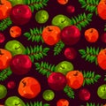 Stylish seamless pattern of leaves and apples. Fruit pattern. Apple harvest. Beautiful background for greeting cards Royalty Free Stock Photo