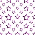 Stylish seamless pattern with purple outline polygonal stars on the white background